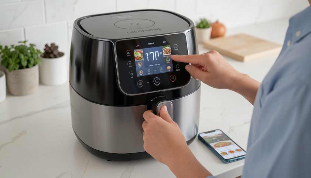 person using a smart air fryer